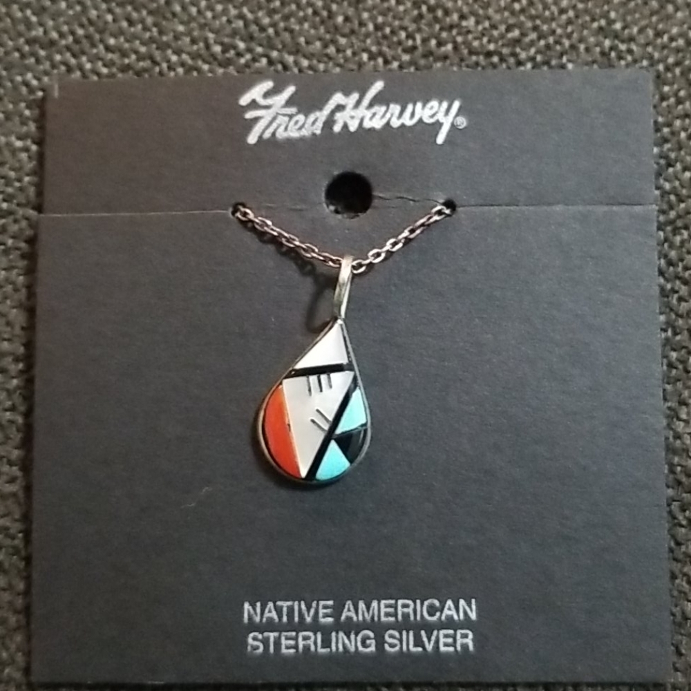 Fred Harvey Native American SS drop pendant
